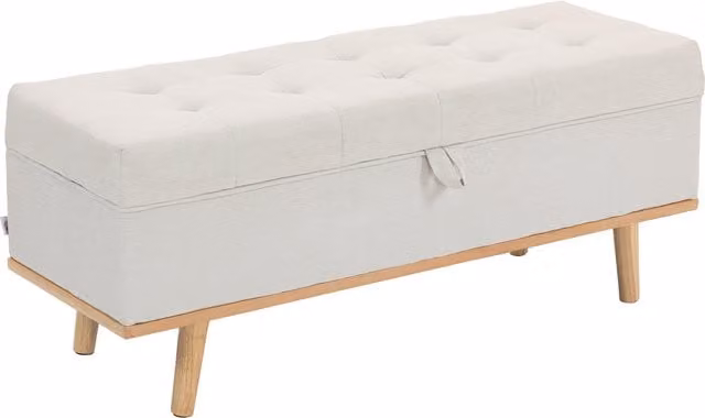 Panca Contenitore HOMCOM da 80L Imbottita in Tessuto Beige con Gambe in Legno, L 118 x P 42 x H 45 cm