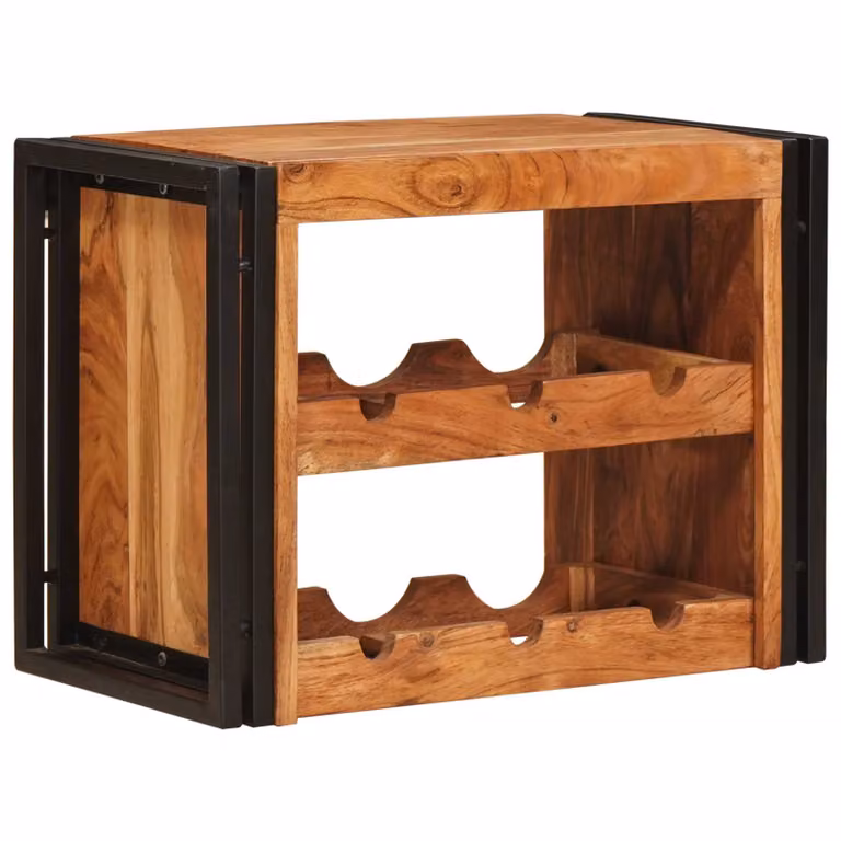 vidaXL Portabottiglie in Legno di Acacia e Metallo Marrone Stile Industrial L: 60 cm, P: 45 cm, H: 33 cm