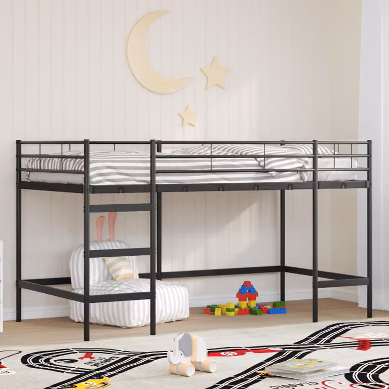 Letto loft singolo per bambini vidaXL in metallo nero L/P/H: 200 x 90 x 195 cm