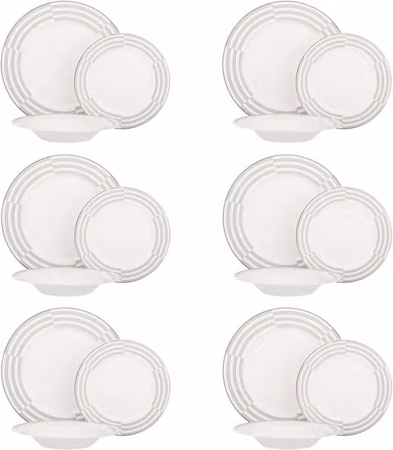 Servizio da cena Classy KASANOVA in new bone china bianco con decoro a righe, 18 pezzi