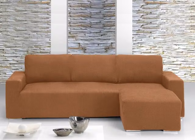 Copridivano con penisola chaise longue Biancheriaweb Modello Capri arancio tinta unita con lato destro