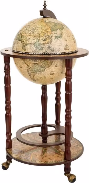 Mobile portabottiglie Globe Wanderlust Deco in legno marrone L: 44,3 cm, P: 44,3 cm, H: 87 cm