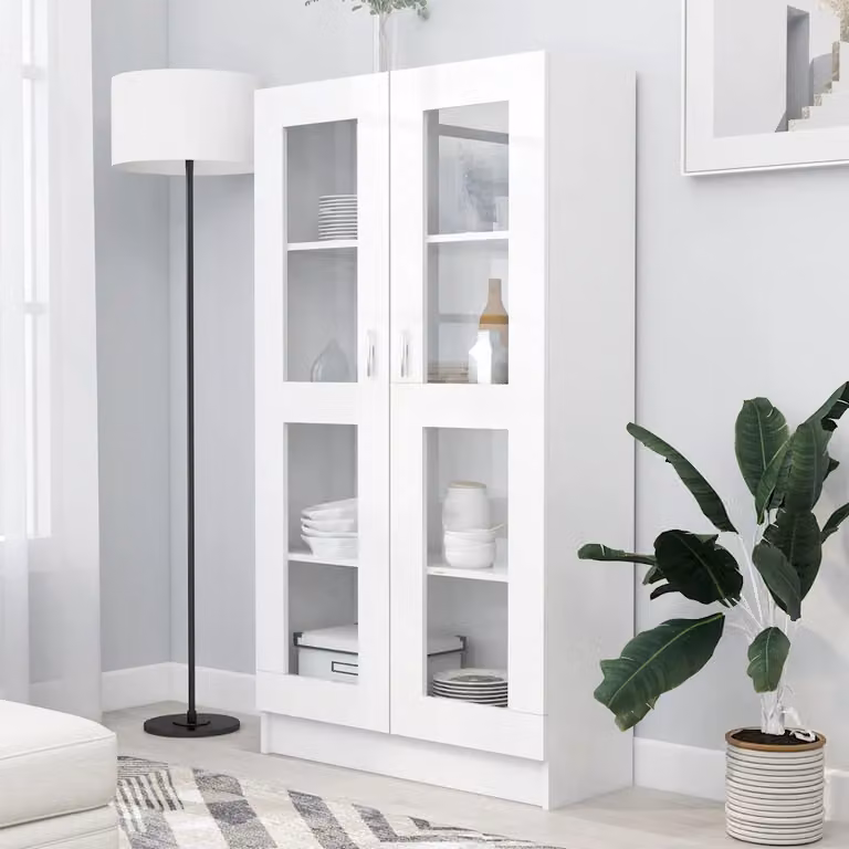 vidaXL Armadietto con Vetrina in Legno Bianco con Ante in Vetro L: 82,5 cm, P: 30,5 cm, H: 150 cm