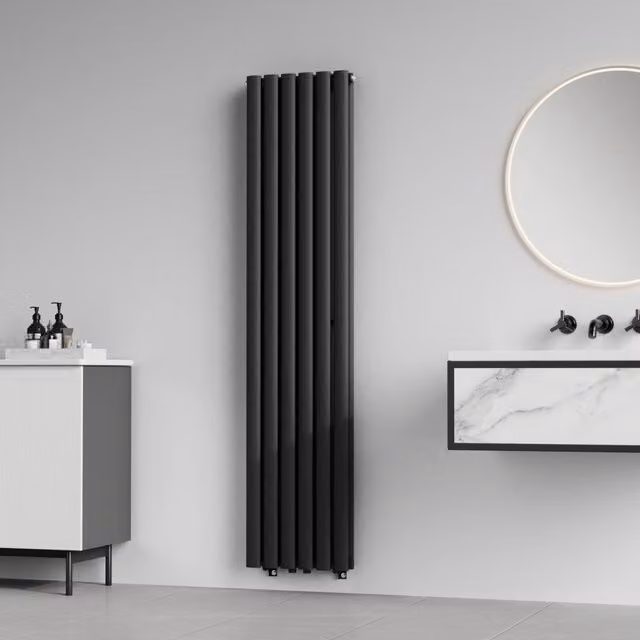 Termosifone a pannello doppio con elementi tubolari neu.haus, colore nero, H: 160 cm, P: 36 cm