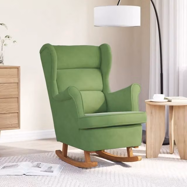 Sedia a dondolo vidaXL con schienale alto in velluto verde chiaro