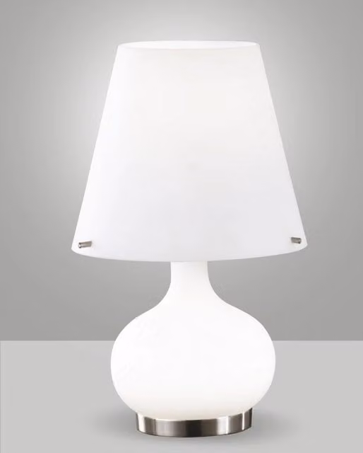 Lampada da tavolo Ade Fabas in metallo e vetro soffiato bianco e argento con attacco G9 ed E14