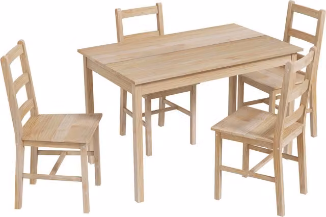 Set da pranzo HOMCOM composto da 5 pezzi con tavolo e sedie in legno di pino naturale, L: 118 cm, P: 73 cm, H: 75 cm
