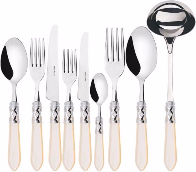 Set di posate Aladdin Ghiera Cromata con scatola Gallery, 75 pezzi, Acciaio Inox e Acrilico, Colore Avorio e Argento