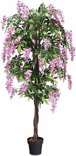 Albero artificiale con fiori di glicine rosa Design Mania, pianta decorativa in vaso per arredo interno, Altezza: 180 cm