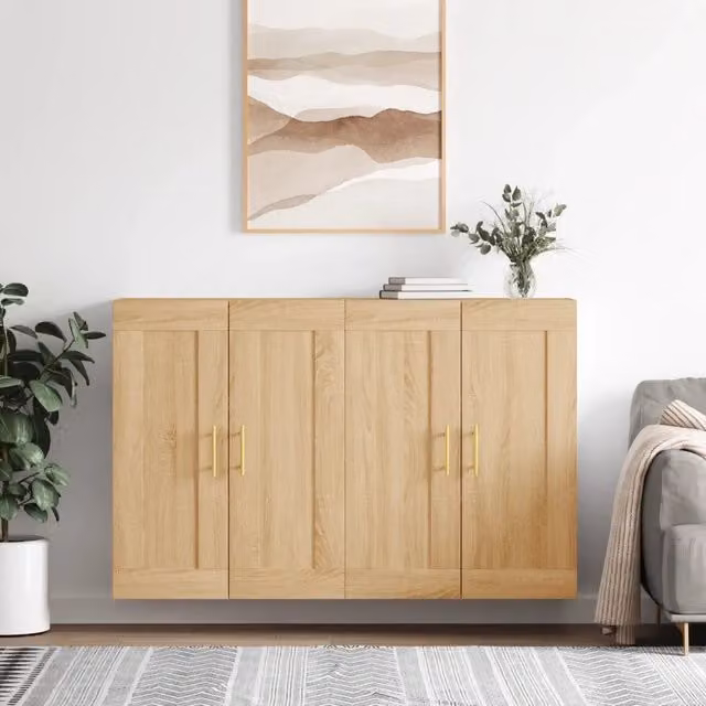 Set di 2 armadietti da parete vidaXL in legno e metallo color rovere, design moderno per bagno, L: 90 cm, P: 34 cm, H: 69,5 cm