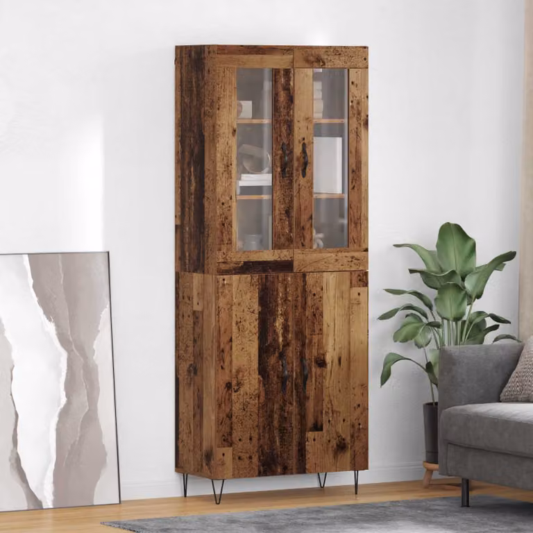 vidaXL Credenza Moderna in Legno e Metallo con Ante in Vetro, Marrone, L: 69,5 cm, P: 34 cm, H: 90 cm
