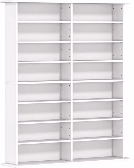 Libreria porta CD HOMCOM in legno con 16 ripiani regolabili, design moderno, colore bianco, L: 106.5 cm, P: 24 cm, H: 126.3 cm