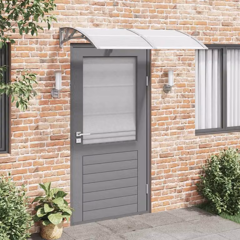 Tettoia per porta curva vidaXL in policarbonato e alluminio, Grigia, L: 150 cm, P: 75 cm