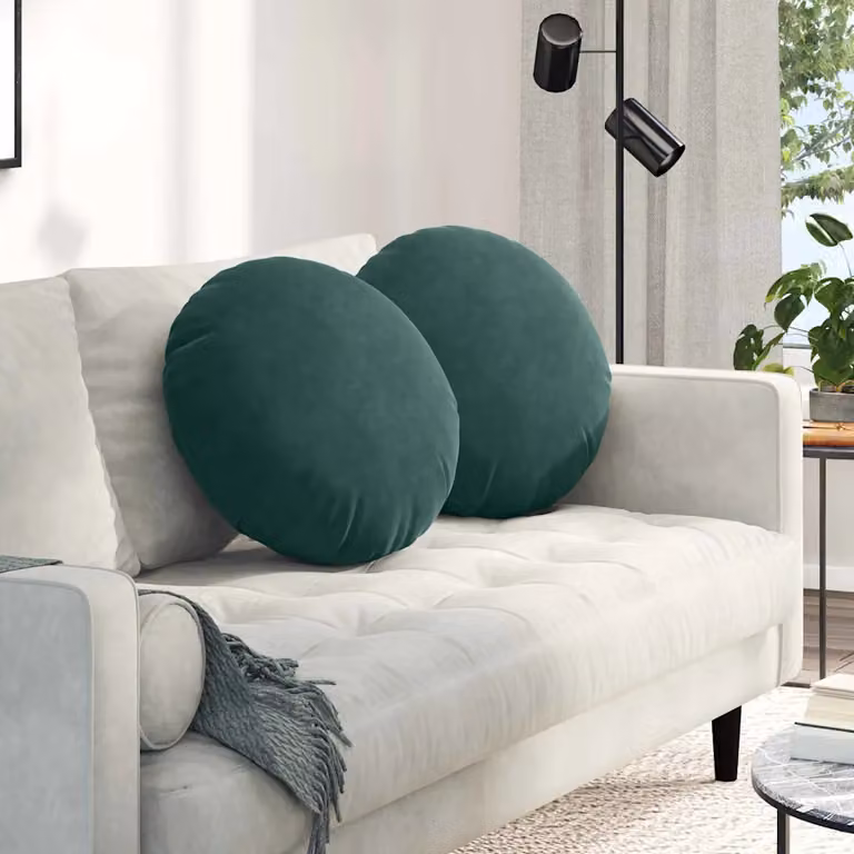 Set di 2 cuscini per seduta rotondi vidaXL in velluto verde con rivestimento rimovibile, Ø 50 x H 19 cm