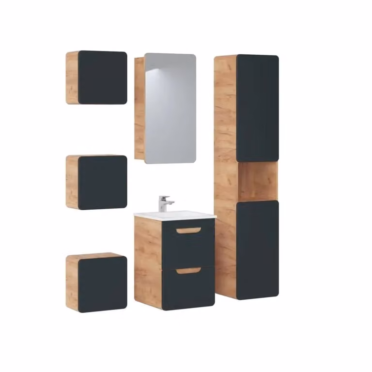 Mobile sotto lavabo Meublorama ERBANO con 1 porta, da appendere, finitura opaca, colori grigio antracite e beige, L: 40 cm, H: 59 cm, P: 41 cm