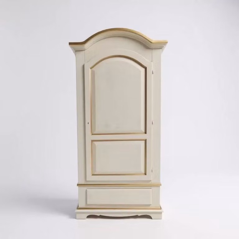 Armadio shabby chic a 1 anta Mobili 2G in legno bianco anticato con dettagli ocra L: 96 cm, P: 56 cm, H: 196 cm