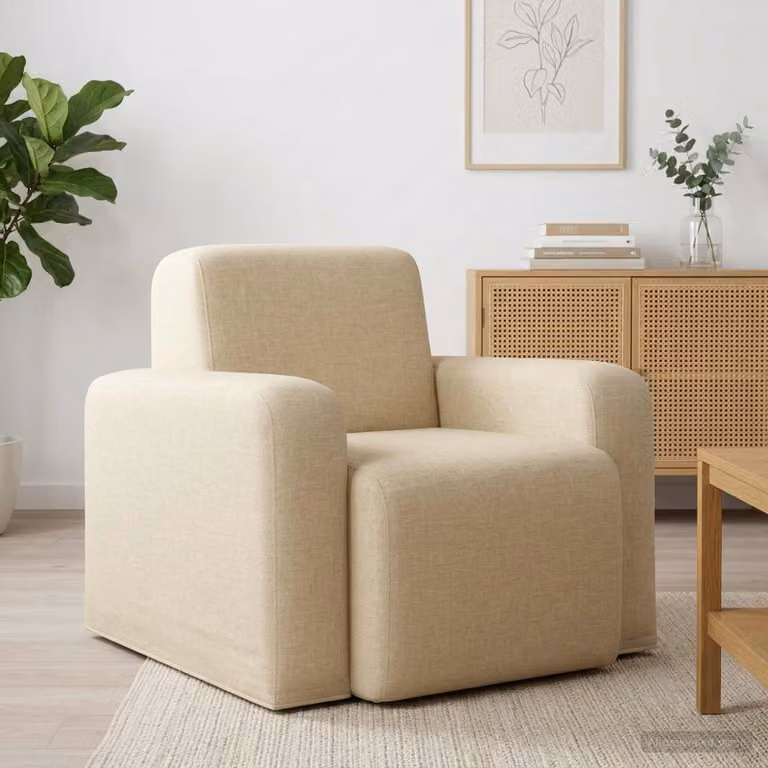 Poltrona moderna vidaXL in tessuto beige con braccioli per soggiorno e camera da letto