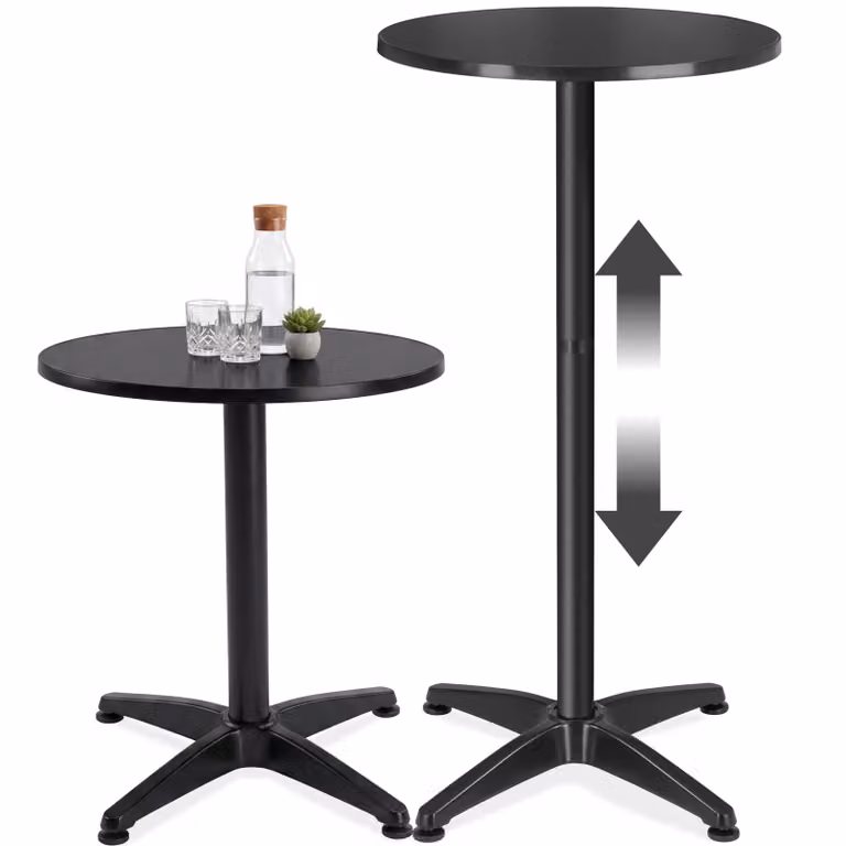 Tavolino da bistrot moderno TecTake GmbH in acciaio inossidabile e laminato MDF, regolabile in altezza, colore nero, Diametro: 60 cm