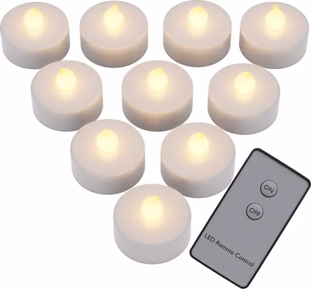 Set di 10 lumini LED bianchi e argento Monzana con telecomando ed effetto flicker per uso da tavolo