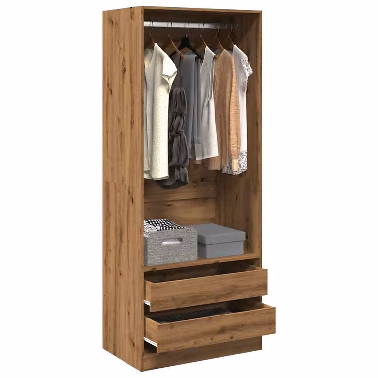 vidaXL Armadio in Legno Rovere Marrone con Cassetti Interni e Appendiabiti L/P/H: 80 x 50 x 200 cm