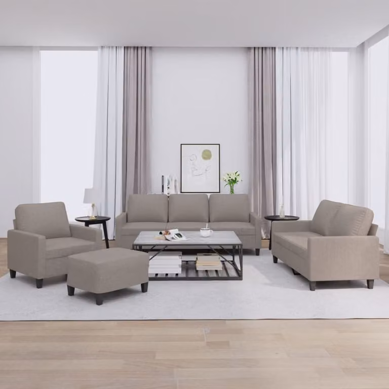 vidaXL Set di Divani Moderno 4 Pezzi in Tessuto Beige e Grigio con Cuscini e Pouf