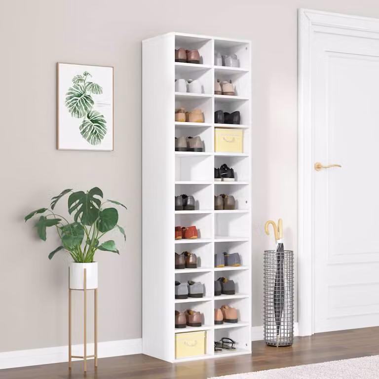 Scarpiera bianca vidaXL in legno con ripiani piatti e design minimalista L: 54 cm, P: 34 cm, H: 183 cm