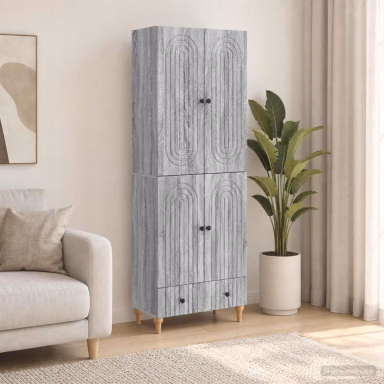 Set di 2 armadi moderni vidaXL in legno e MDF grigio opaco con ripiani e cassetti