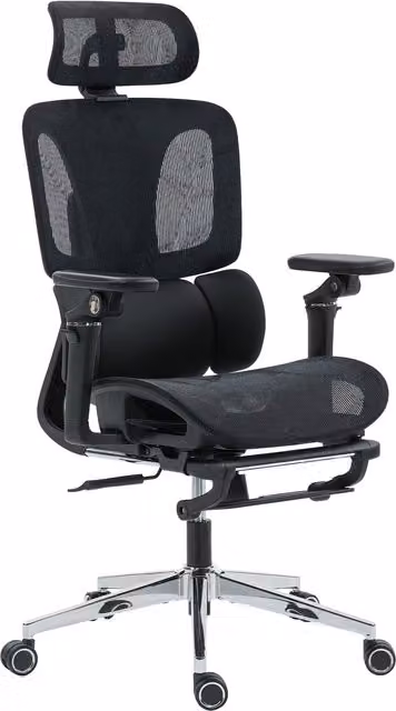 Sedia da ufficio ergonomica HOMCOM con poggiatesta e braccioli regolabili, poggiapiedi e rivestimento in rete, Nero, L: 67 cm, P: 71 cm, H: 133 cm
