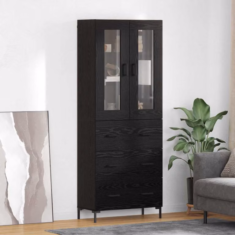 Credenza moderna vidaXL in legno e vetro nero con ante in vetro, L/P/H: 69,5 x 34 x 180 cm