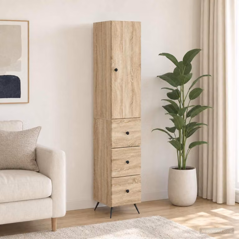 Set di 2 armadi moderni vidaXL in legno e metallo, colore marrone e beige, con ante scorrevoli e ripiani interni, L/P/H: 34,5 x 34,5 x 90 cm