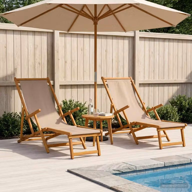 Set di 2 lettini prendisole pieghevoli vidaXL in legno trattato con poggiatesta regolabile, colore tortora/beige/grigio