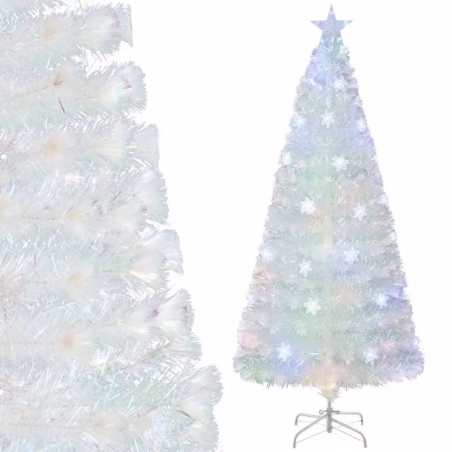 Albero di Natale in fibra ottica con luci LED multicolore e stella decorativa, design moderno, Altezza: 180 cm