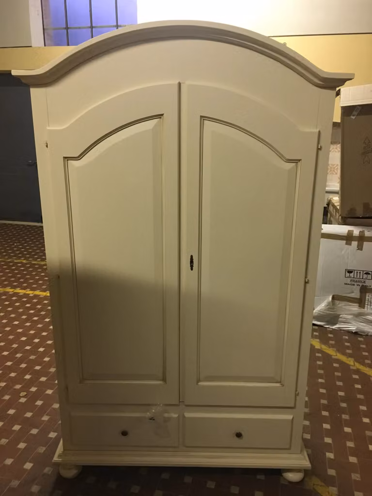 Armadio Shabby Chic in Legno con 2 Ante e Cassetti Interni Mobili 2G Bianco Avorio L: 125 cm, P: 60 cm, H: 200 cm