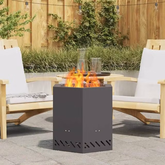 Braciere a Fuoco vidaXL in Acciaio Nero L 48 x P 48 x H 51 cm