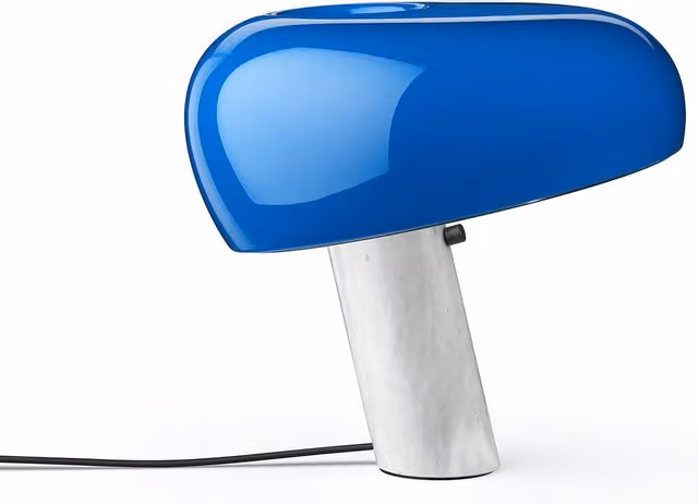 Flos Snoopy Lampada da tavolo dimmabile in metallo e marmo, colore bianco e blu, Altezza: 39,4 cm