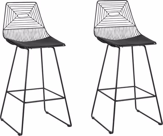 Set di 2 sgabelli Beliani in stile industriale con struttura in metallo nero e imbottitura in ecopelle nera per cucina e sala da pranzo