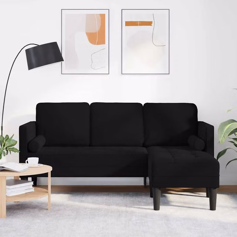 Set di divani ad angolo vidaXL in tessuto nero con cuscini inclusi