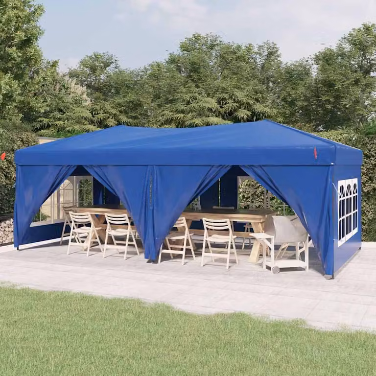 vidaXL Tenda per Feste Pieghevole con Pareti Laterali Blu L: 6 m, P: 3 m, H: 2,45 m