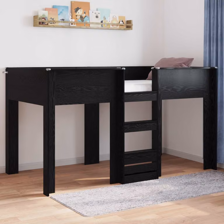 Letto a castello per bambini vidaXL in legno Rovere e Nero L/P/H: 200 x 90 x 199 cm