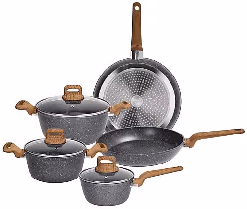 Set di pentole e padelle Tognana Wild Stone da 8 pezzi in alluminio con rivestimento antiaderente, colore grigio, compatibile con induzione