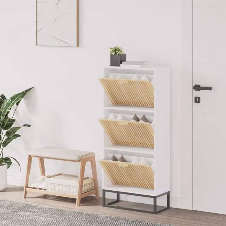 Scarpiera bianca vidaXL in legno e metallo con scomparti basculanti L/P/H: 52 x 25 x 120 cm