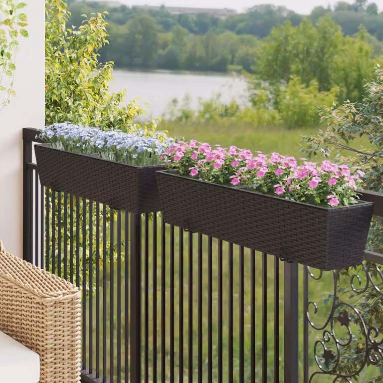 Set di 2 fioriere a cassetta vidaXL in metallo nero per giardino ornamentale, L 80 x P 17 x H 17 cm