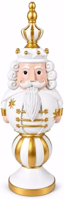 Statuetta Natalizia Saint Joy in Resina con Babbo Natale e Schiaccianoci, Colori Bianco, Rosso o Oro, Altezza: 76 cm