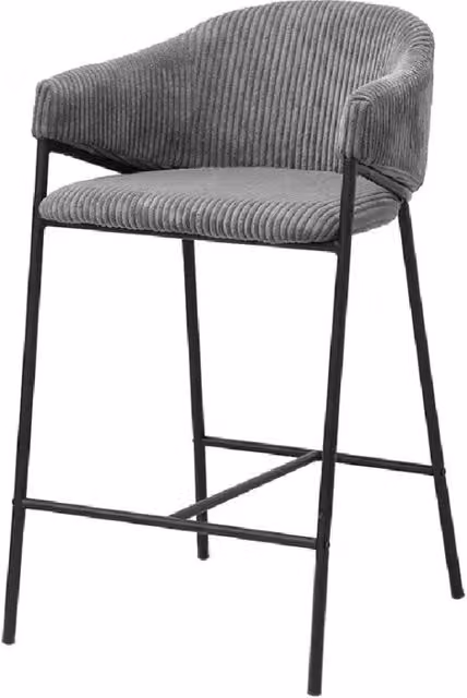 Sedia da banco IMANY Meublorama in velluto a coste grigio con braccioli e piedi in metallo nero stile industriale H: 90 cm, L: 59 cm, P: 54 cm