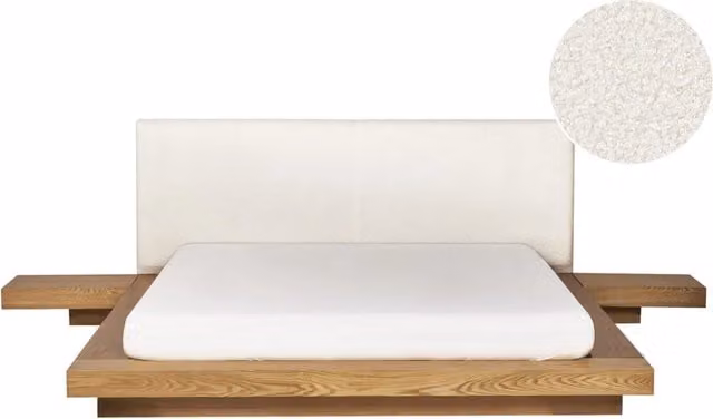 Letto Beliani in stile giapponese in frassino naturale marrone con testiera in bouclé per camera da letto L/P: 160 x 200 cm