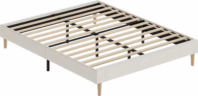Struttura Letto Imbottita in Velluto a Coste HOMCOM con Rete in Legno, L/P/H: 140 x 190 cm, Beige