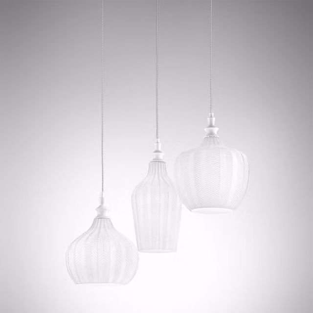 Lampada a Sospensione Tripla Cleofe Gealuce in Metallo e Vetro Opale Bianco con 3x E27 Max 180W