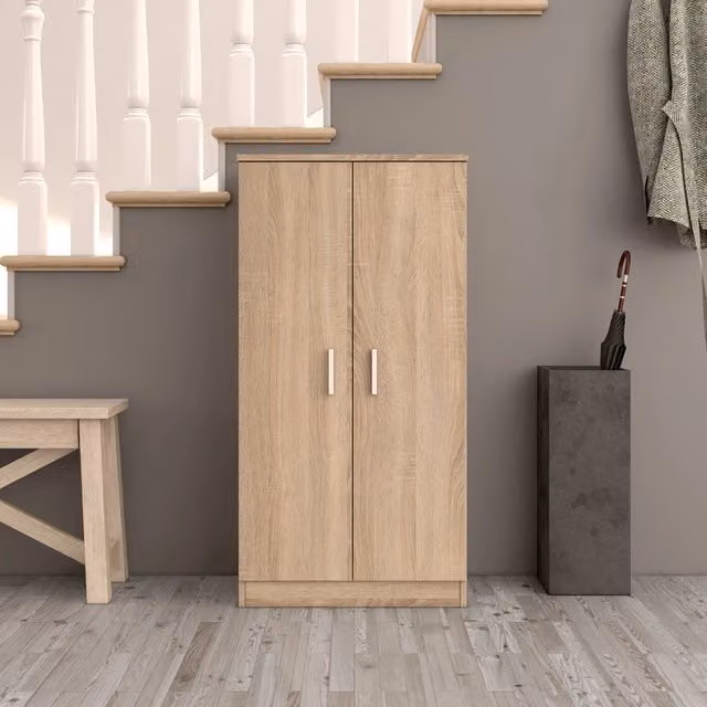 Armadio porta scarpe a 2 ante Taco con ripiani piatti, design moderno, colore bianco o grigio, H 108 x L 36 x P 36 cm