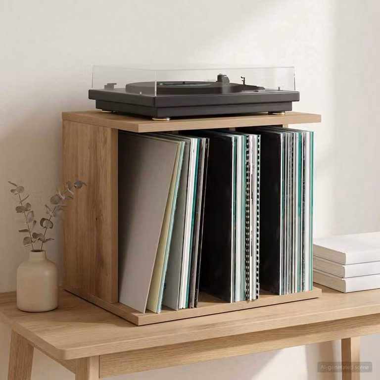 vidaXL Mobile Storage per Dischi in Vinile in Legno Rovere Marrone L: 42 cm, P: 33 cm, H: 36 cm