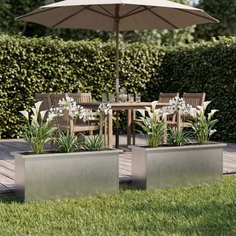 Set di 2 fioriere da giardino vidaXL con LED in acciaio color argento L 100 cm x P 30 cm x H 30 cm